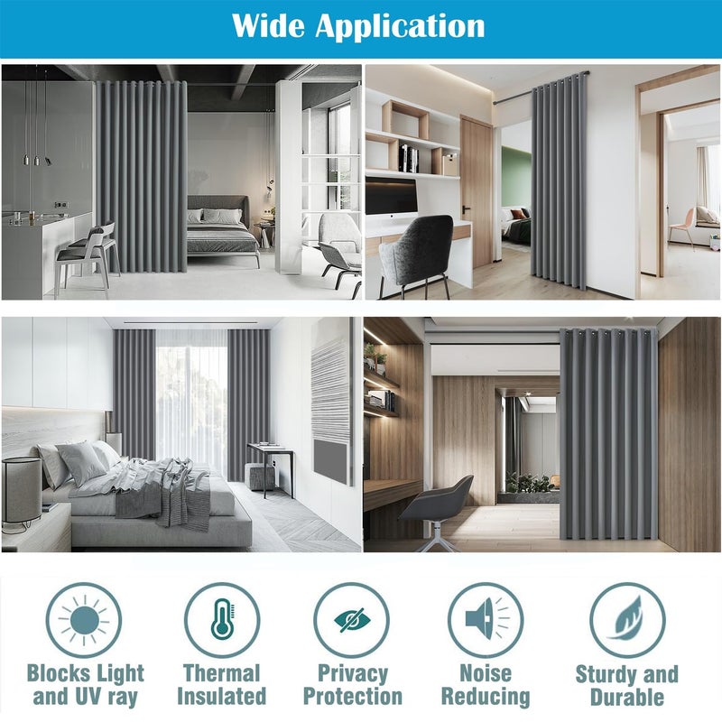 bluCOASTLINE Room Divider Multi-Scenario Blackout Curtains - Noise Reducing Thermal Insulated Space Saver for Offices Dorms Apartments Home Theaters Partition Curtain, 15ft W x 8ft L, Grey, 1 Panel - Image 2
